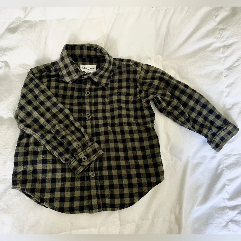 Miles the label black and green gingham baby boy shirt in 18M
